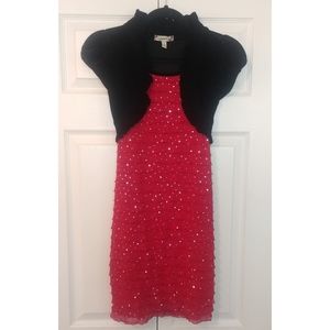 Sparkly Red Dress with Black Top